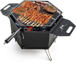 COSTWAY Grote houtskoolgrill met 360° draaibare grill, 2-in-1 vuurschaal, klapgrill, campinggrill met handgrepen voor koken en verwarmen, voor feestjes, camping, backpacking, 77 x 74 x 38 cm — thumbnail 1
