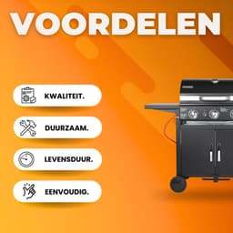 Propaangas BBQ-Grill met 3 Branders - Gas barbecue - Gietijzeren Roosters, Impulsontsteking & Thermometer — thumbnail 3