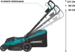 VONROC Grasmaaier - 1600W – 38 cm maaibreedte - Vijf instelbare maaihoogtes: 25/40/50/60/70 mm - Incl. 42L Opvangbak — thumbnail 4