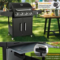 Stemily Gas BBQ - 4 Hoofdbranders - 1 Zijbrander - Ingebouwde Thermometer - Zijtafels & Gereedschaphaken - 44x135x136cm — thumbnail 4