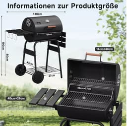 Houtskool BBQ - Smoker - Barbecues - Grill wagen met thermometer - Stevig - EU gecertificeerd - Zwart — thumbnail 2
