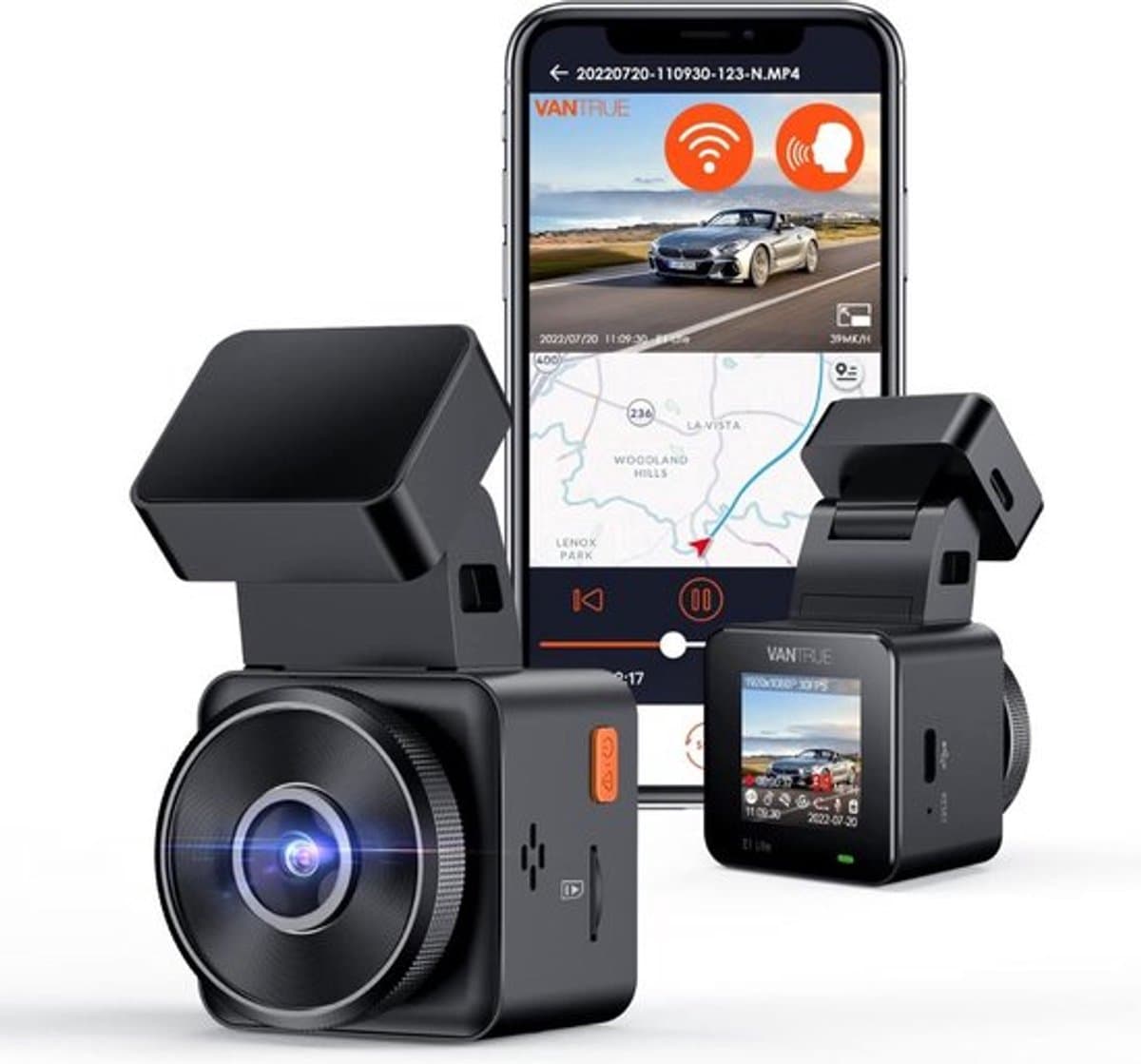 Luxe Dashcam Auto – Voor en Achter – Achter Draadloos – HDR Night Vision – 1080P – 24 Uur Parkeerstand – Met CPL – Eenvoudige Bediening – Zwart — afbeelding 1