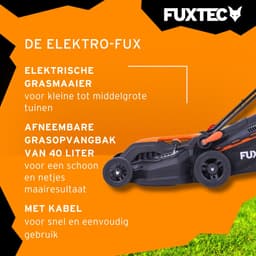 FUXTEC Grasmaaier Elektrisch met Kabel FX-RME38 - 38cm met 40L Grasopvangbak - slechts 12kg - Maaihoogte 20-70mm - 1600Watt & 220V — thumbnail 3
