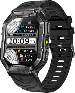 WizBay Premium Select® 2.1 inch AMOLED HD - Kompas Altitude & Barometer - LED Zaklamp - Bluetooth Bellen - Message - Dynamic Hartslag & Slaap Monitor - Bloeddruk & O2 - 100+ Sport Modi - 650mAh - Magnetic Laden - Zink Alloy Zwart Case - Zwart TPU — thumbnail 1