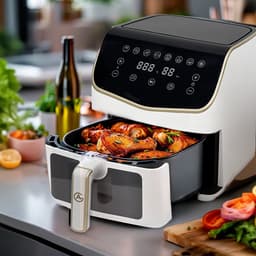 AG Airfryer XXL Premium - Wit- Luchtfriteuse - Anti-aanbak - Tot 8 personen- Vaatwasserbestendig - Met Receptenboek - Extreem Stil- Snelkooktechnologie - Digitaal Display - Tot 200°C - 8 Voorgeprogrammeerde standen. 7.5L — thumbnail 4