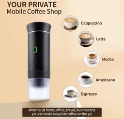 Draagbaar Koffiezetapparaat voor Onderweg - Draadloos voor in de Auto - 12 Volt - Espresso - Nespresso - Dolce Gusto - Capsule Koffie - Gemalen Koffie - Cups - Oplaadbaar - Draagbare Koffiemachine - Zwart — thumbnail 5