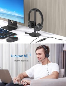 USB Headset - Noise Cancelling Koptelefoon - In-Line Bediening - Voor Thuis & Kantoor - Compatibel met PC & Laptop - Gebruikers - Zwart - Universeel - 1 stuk — thumbnail 2