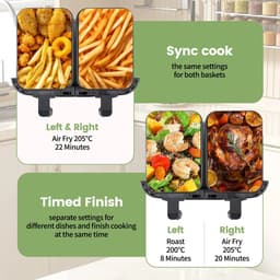 Heteluchtfriteuse 10L – Airfryer - Dubbele Lades – 2000W - 240V - Touchscreen – 8 Automatische Programma's – Kijkvenster - Zwart — thumbnail 2
