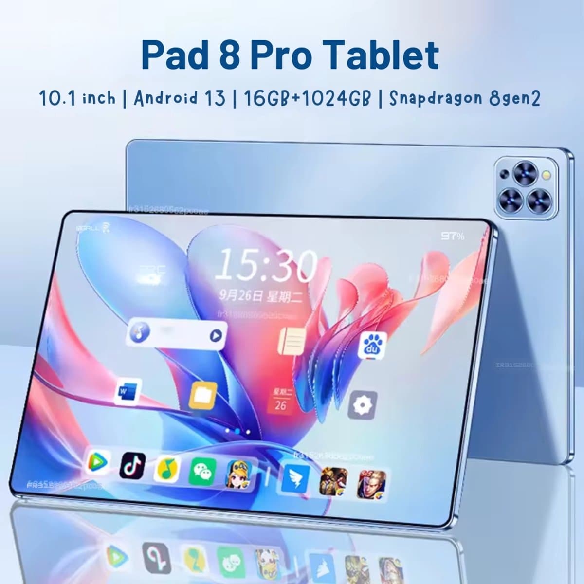 Mookes Pad 8 Pro Tablet 10.1 inch Android Global Snapdragon 8gen2 12GB 512GB10000 mah 5G Dual SIM WIFI HD Volledig Scherm - Blue — afbeelding 1