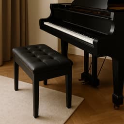 Pianokruk Verstelbaar in Hoogte met Opbergruimte - Piano Stoel - Pianobank - Klassiek Voeten Bankje - Kruk - Zwart - Hout en Vegan Leer - Hoogte 48 tot 58 cm — thumbnail 5