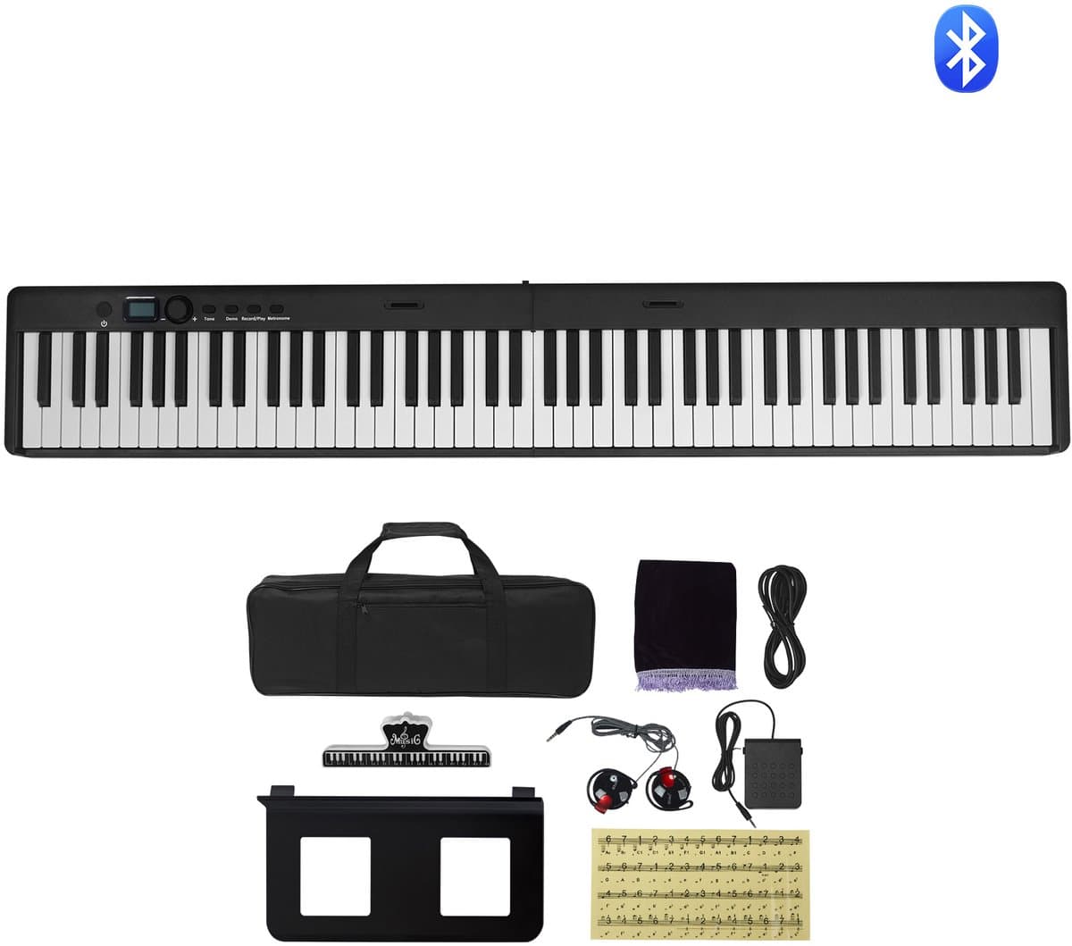 88-toets Opvouwbaar Pianoklavier, Met Bluetooth en MIDI, 128 Standaardtonen, LED-Display, Draagbaar, Multifunctioneel — afbeelding 1