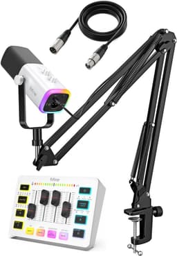 FIFINE - Starterspack 2.0 White - AM8T & SC3 - Podcast Starterspack - Gaming Streaming - Incl XLR Kabel - USB RGB Microfoon met Boom Arm - Streaming Deck - DJ Mixer — thumbnail 1