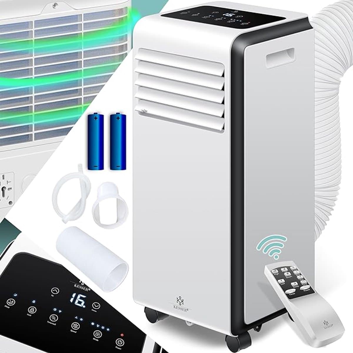 KESSER Mobiele Airco 4-in-1 – 9000 BTU – Energieklasse A – Koelen, Ontvochtigen, Ventileren & Nachtmodus – Timer & Afstandsbediening – Stil (50 dB) – Touch Display – Airlock – 360° Wielen – 1,8m Snoer — afbeelding 1
