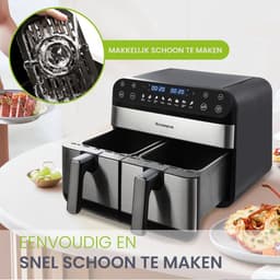 Digitale Airfryer XXL 11L 920 – Heteluchtfriteuse met Dubbele Mand en DualMand Onafhankelijke Snelle Opwarming – Voor Gezinnen – 8 Programma’s – LED Touchscreen – Kijkvenster – Makkelijk te Reinigen – Capaciteit voor 10 Personen — thumbnail 5
