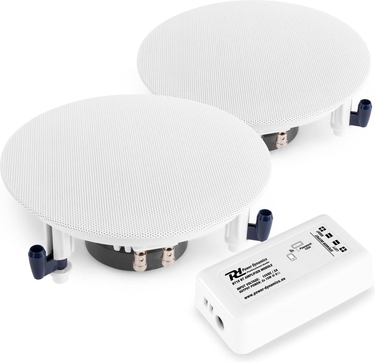 Inbouw speaker - 2x plafond speaker Power Dynamics ESCS6 + Bluetooth versterker Power Dynamics BT10 - Complete set voor kantoor, hal, wachtkamer, etc. — afbeelding 1