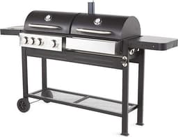 BBQ Master DUO Barbecue Houtskool én Gas! - Grilloppervlak (LxB) 105 x 74 cm - Warmhoudplaat - Kookplaat - Met Wielen - Zwart Design — thumbnail 2
