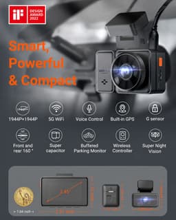 VANTRUE E2 1944P+1944P Dashcam Auto 5GHz WiFi GPS, Draadloze en Spraakgestuurde Dashcam Voor Achter, WDR-nachtzicht, Buffer Parkeermodus Autocamera, 2,45 Inch Lusopname G-sensor, Max. 512GB — thumbnail 3