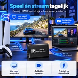 Mamosta® Capture Card 4K HDMI - USB-A 3.0 - Video Game Streamen & Opnemen - Geschikt Voor PC, Mac, PS4, PS5, Nintendo Switch, Xbox & Playstation — thumbnail 3