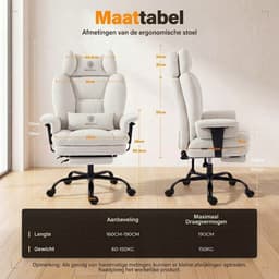 Dowinx Gamingstoel - Ergonomische Bureaustoel - Grote Bureaustoel - Ademende Stof en Flueel - Met Voetensteun en Verstelbare Rug - Bureaustoel Gaming chair - Wit — thumbnail 2