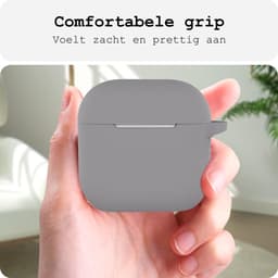 Case - Geschikt voor Apple AirPods 5 - Siliconen Hoes met Clip - Silicone Hoesje Cover - Grijs — thumbnail 4
