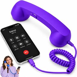 Retro Telefoonhoorn - Geschikt voor Smartphones met USB-C - Bedrade Vintage Handset - Plug & Play - Met Microfoon & Luidspreker - Voor Bellen, Videobellen & Thuiswerk - Paars — thumbnail 1