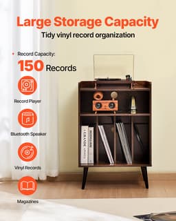 VEVOR Platenspelerstandaard Vinylopslag 3-Laags 150 Albums Hout — thumbnail 4