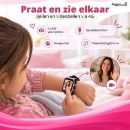 MuffyMouse GPS Horloge Kind met Simkaart – Smartwatch Kinderen 4G – Kinder Smartwatch met GPS – GPS Tracker Kind – Belfunctie, Videobellen, SOS & WhatsApp – 2GB+16GB – Roze — thumbnail 4