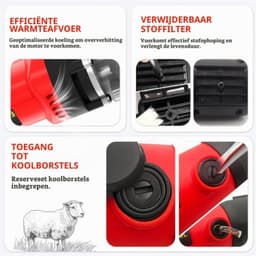 Elektrische grasmaaier, 1000 W, schaapgrasmaaier, machine met 6 instelbare snelheden, professionele scheermachine voor grasmaaiers, wol, geitenwol, met draagtas (rood) — thumbnail 4