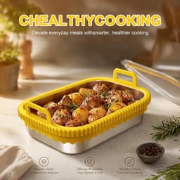 Airfryer roestvrij staal voor COSORI heteluchtfriteuse voor Ninja heteluchtfriteuse AF400EU AF500EU SL400EU AF451EU, roestvrijstalen airfryer accessoires, afneembare siliconen ring (geel — thumbnail 4