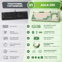 AULA S99 Gaming toetsenbord-draadloos computer toetsenbord- Driemodus Bluetooth/2,4GHz/USB‑C-groen‑crème toetsenbord met nummerblok-99 toetsen-RGB-programmeerbaar-romige siliconen structuur — thumbnail 2