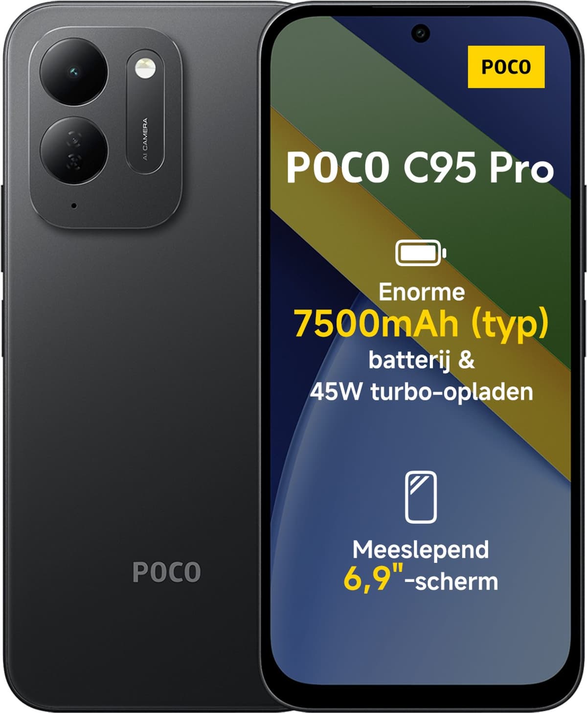 Xiaomi POCO C95 Pro - 6GB RAM - 128GB - Black - 7500mAh batterij met 45W turbo-opladen - Aangedreven door 45W turbo-opladen - Meeslepend 6.9" display — afbeelding 1