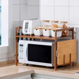 Rolu Magnetronkast – Magnetron Rek – 52 × 30 × 35 CM - Kastje 2 Laags – Bamboe – 4 Haken – Magnetron – Oven — thumbnail 4