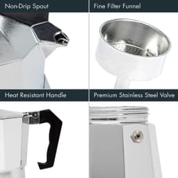 Mokapot - Waterreservoir 100 ml - Gegoten Aluminium - Zilver - Voor Gas, Elektrische en Keramische Kookplaten - Niet voor Inductie — thumbnail 3