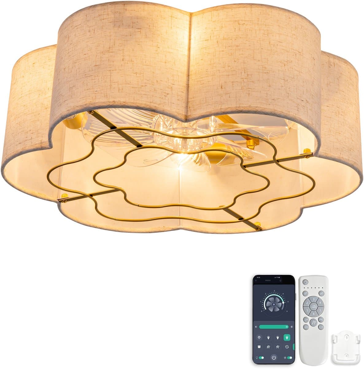 Plafondventilator met Verlichting 50x50x20 cm – Ventilatorlamp met LED-Verlichting – Modern Design – Voor Slaapkamer – Koper — afbeelding 1