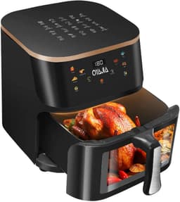 9 L airfryer met zichtvenster, type nr. 21, familiegroot, 6-in-1 kookprogramma’s, smart-touchscreen, timerfunctie, vaatwasbestendig, gezond, olievrij en vetarm koken, zwart — thumbnail 1