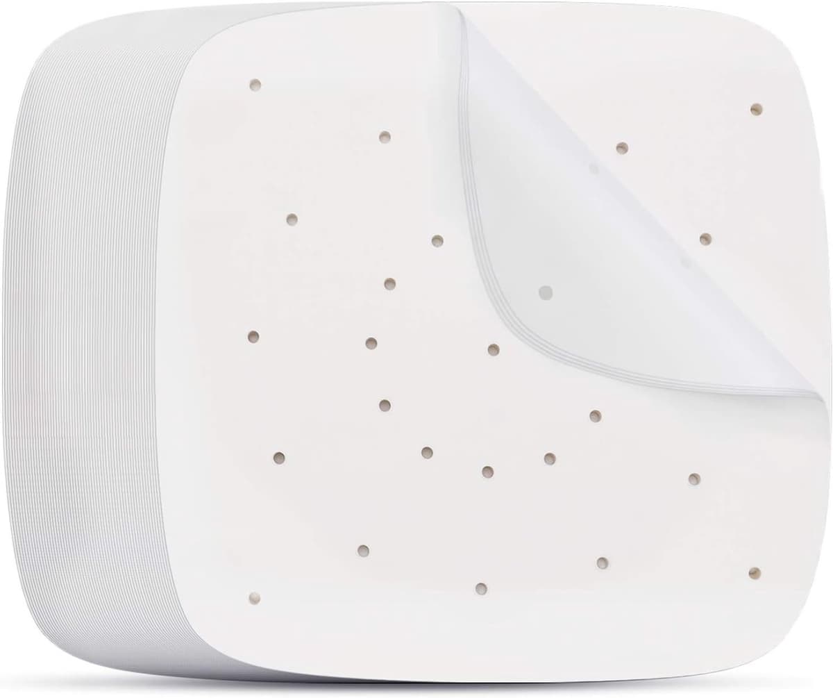 Luchtfriteuse Liners 400 stks, Beasea 6.5 Inch Luchtfriteuse Perkament Papier Wit Luchtfriteuse Filter Papier Vierkant Geperforeerd Perkament Papier Bamboe Stoompapier voor Luchtfriteuse en Stoommand — afbeelding 1