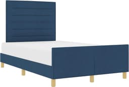 Bedframe met hoofdeinde Blauw 160 x 200 cm Stof, Schuimvulling, Minimalistisch Design, Inclusief Hoofdbord en Voetbord, Comfortabele Slaapkamer, Eenvoudig te Monteren, en Stijlvol Platformbed — thumbnail 2