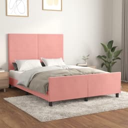 Bedframe met hoofdeinde, roze, 140 x 200 cm, fluweel, hotelbedframe, logeerkamer, bedframe voor slaapkamer, familiebed, voor slaapkamer, hotel, logeerkamer — thumbnail 1