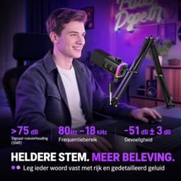 FIFINE AM9T - USB / XLR Studio microfoon - PC-Gaming Met Flexibele Arm ( 66cm! ) - Geschikt voor PC/PS4/PS5 - RGB - Podcast - Gaming - Streaming - Zwart — thumbnail 2