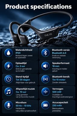 Bone Conduction Koptelefoon – Bluetooth 6.0 Sporthoofdtelefoon – IPX4 Waterdicht – Voor Fietsen, Fitness & Hardlopen - Zwart — thumbnail 4