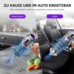 OKWISH Handstofzuiger – Auto Stofzuige – Krachtige Zuigkracht – Auto, Huis En Klein Ruimtes – LCD Scherm – 16 KPa – Kunststof – Zilver+Paars — thumbnail 5