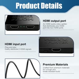 HDMI-splitter 1-in-2 out, 4K HDMI-verdeler voor 2 monitoren tegelijkertijd, 1 ingang op 2 uitgangen met USB-voeding, ondersteunt 4K/Full HD 1080p, geschikt voor pc, tv, laptop en beamer — thumbnail 4