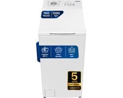 Heinner HWM-TL7012C++ Bovenlader Wasmachine 7 kg – 1200 tpm – 15 Programma’s met Delicaat- en 15-minuten Snelprogramma – Trommelreiniging – Wit – 5 Jaar Garantie
