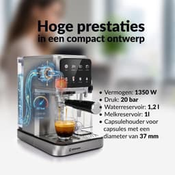 Espressomachine – 20 Bar – 2-in-1 Gemalen Koffie en Capsules – Automatische Melkopschuimer – 1350 W – 1,2 L — thumbnail 2