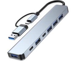 7-in-1 USB-C Hub Met Type-C PD-Opladen 100W en 5 USB 3.0 Poorten - Multiport Verdeler voor Laptops, PC, Tablet, MacBook Air/Pro, iPad Pro, iPhone 16 Serie