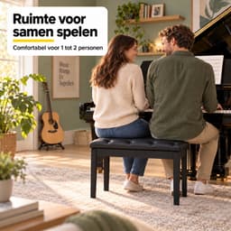 Pianokruk - Met opbergruimte - 1 tot 2 personen - Zwart - Kunstleer - Pianobank - Piano stoel — thumbnail 3