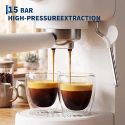 Espressomachine - Pistonmachine - 15 Bar Italiaanse Pomp - PID Temperatuurregeling 1500W - Pre‑infusie - 58mm Siebträger - Met Stoompijpje - 1,5L Afneembare Watertank - Compact Wit - Coffee Machine - voor Cappuccino en Latte - Thuis en Kantoor — thumbnail 2