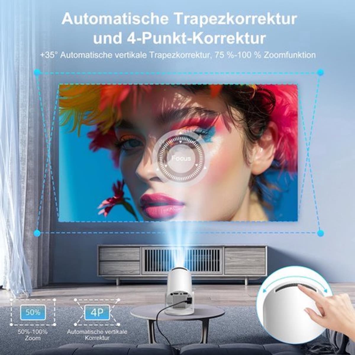 Mini Beamer - 1280 x 720 Resolutie Android 14 - 8000 Lumen Lichtsterkte - Draagbaar Wit - Smart Projector — afbeelding 1