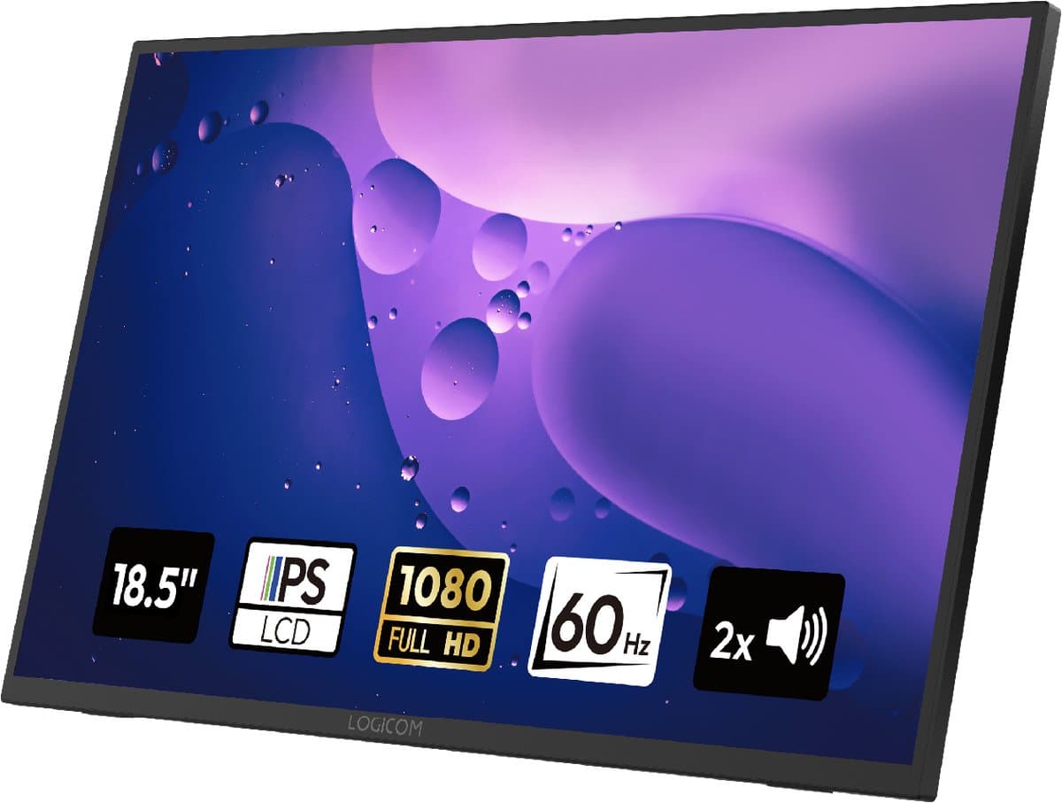 Logicom Nomad XL - Portable Monitor - Full hd - 18.5" - ips scherm - usb-C & Mini Hdmi - Kickstand - zwart — afbeelding 1