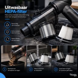 Thingy® Premium 4-in-1 Auto Stofzuiger - Zuigen, Blazen, Opblazen & Vacuüm Trekken - Handstofzuiger - 22 kPa Zuigkracht - Kruimeldief - 8 Opzetstukken - Oplaadbaar - Kruimeldief Snoerloos - Air Duster - Kruimeldief voor Auto & Huis — thumbnail 4